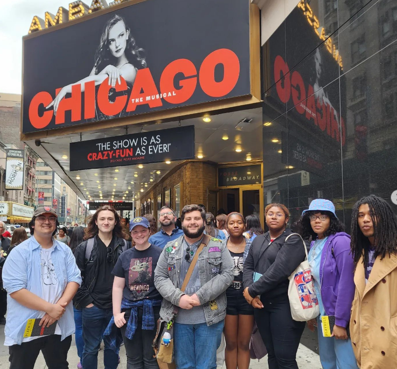 Music students outside a New York theater