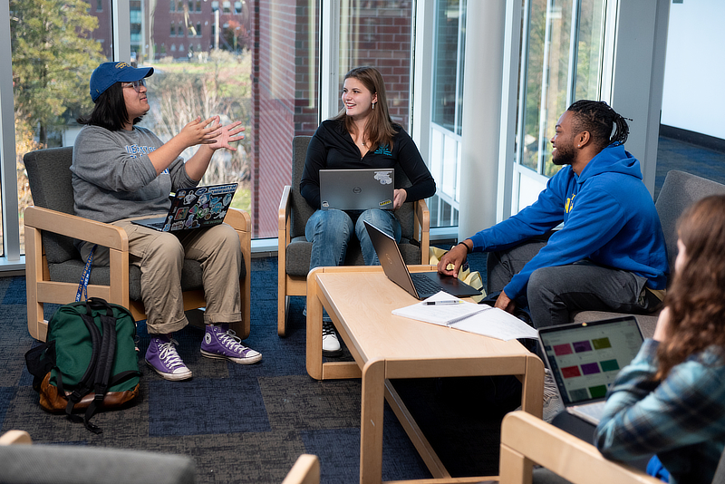 Students discussing in common area