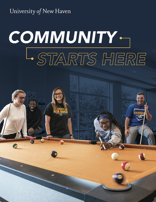 Housing brochure cover, says Community Starts Here